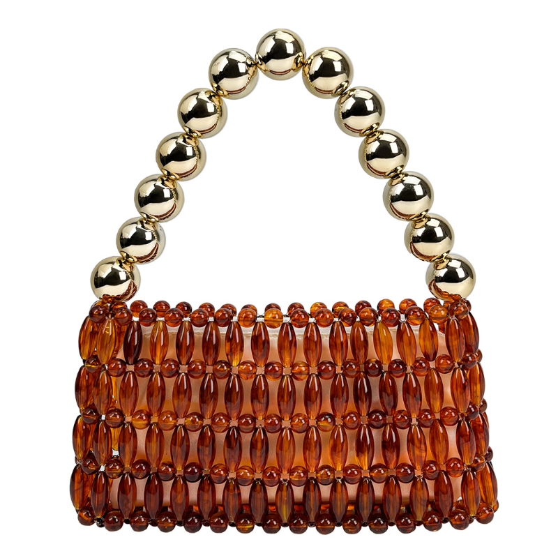 Tortoiseshell Bag Acrylic - Elegant Handcrafted Beaded Crystal Amber Brown