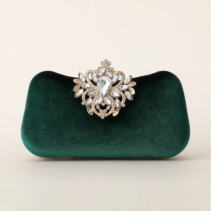 Dark Green Velvet Clutch Bag L - Women'S Evening Bags 评论和价格