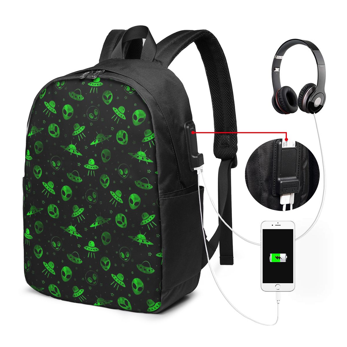 Aliens And UFOs Pattern Backpa - Women Bags Laptop 评论和价格