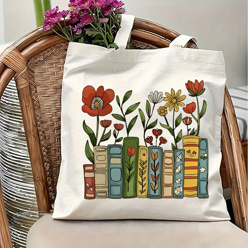 Tote Bag with Bookshelf Print, - Women Hand Bags For Office 评论和价格