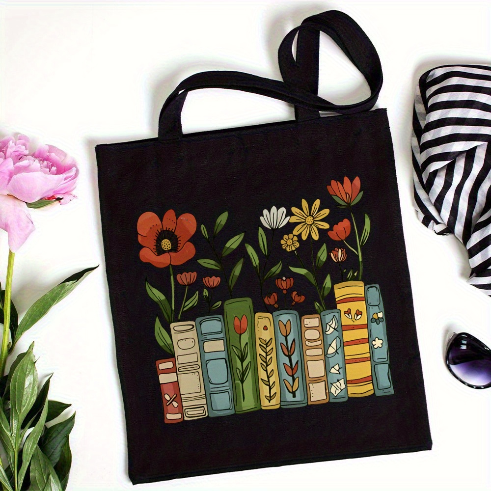 Tote Bag with Bookshelf Print, - Women Hand Bags For Office 评论和价格
