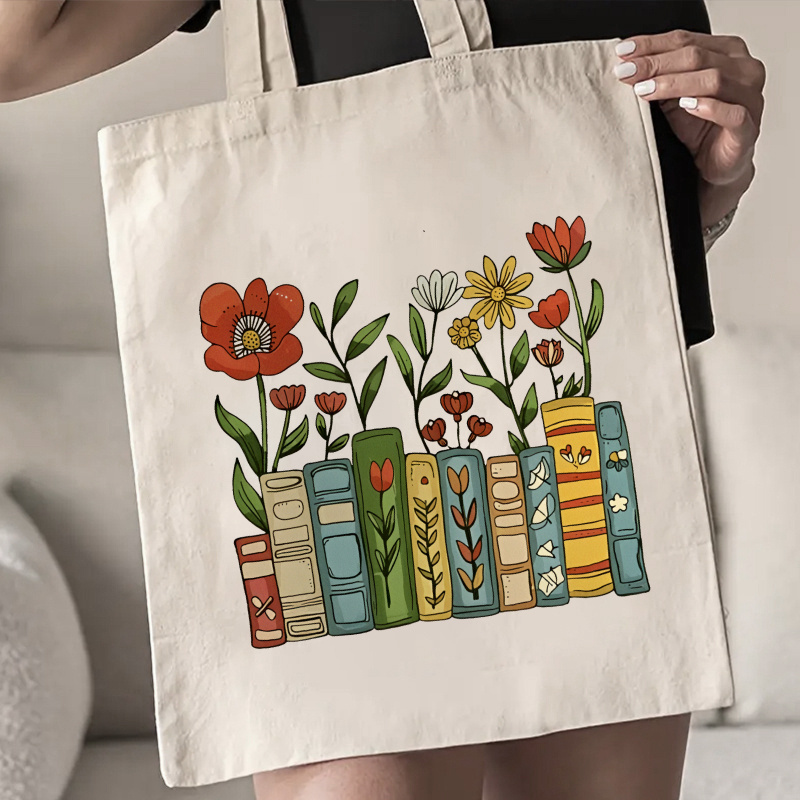 Tote Bag with Bookshelf Print, - Women Hand Bags For Office 评论和价格